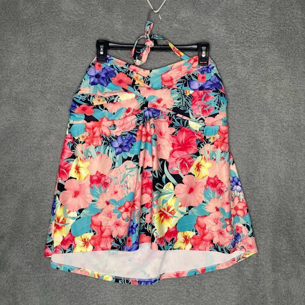 Womens Catalina floral tankini swimsuit top halter plus size flowy beach 3X